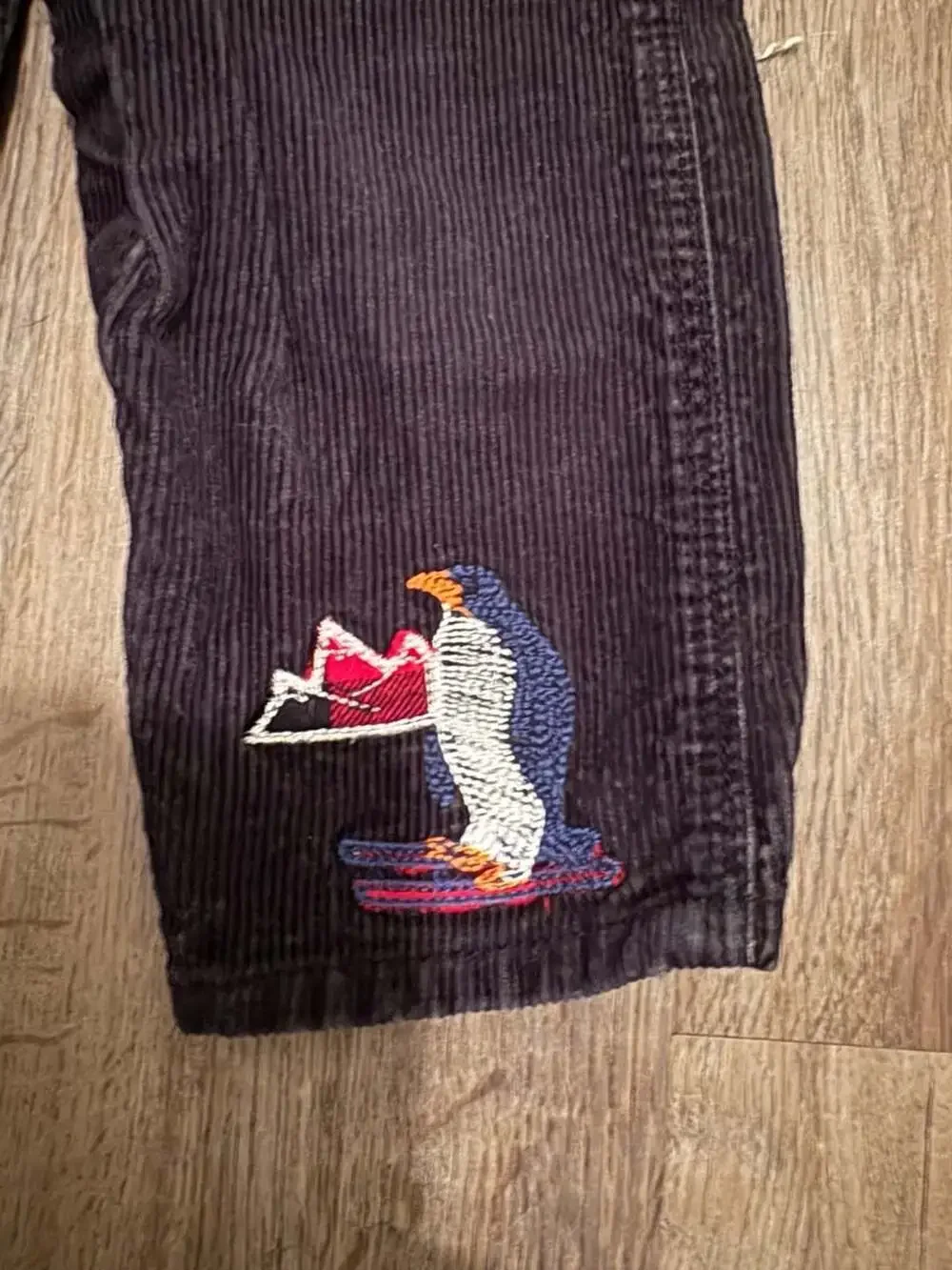 OshKosh B'gosh 18 Months Black Corduroy Vestbak Overalls with Penguin Embroidery